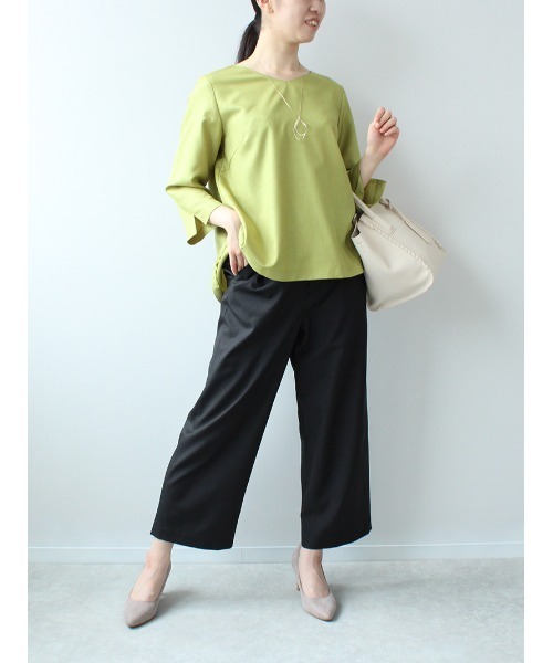fleur by mint breeze(フルールバイミントブリーズ)の「【M~5L 大きいサイズ】スッキリ ワイド 麻調 クロプドパンツ(その他パンツ・レディース・オレンジ/ブラック/オフホワイト・5L/3L/4L/M/L/LL)」の8枚目の写真