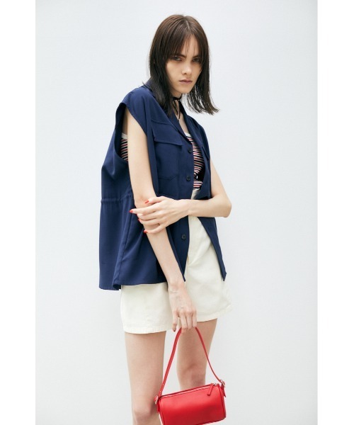 MOUSSY（マウジー）の「OPEN COLLAR SLEEVELESS シャツ（シャツ/ブラウス・レディース・ダークネイビー/ライトカーキ/キナリ・1/2）」の8枚目の写真