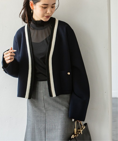 Noble（ノーブル）の「配色トリミングミラノリブショートジャケット