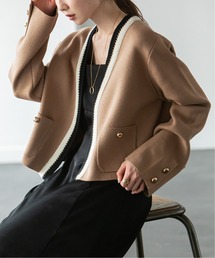 Noble | 配色トリミングミラノリブショートジャケット(カーディガン/ボレロ)