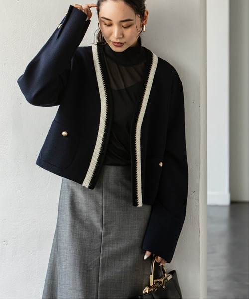 Noble（ノーブル）の「配色トリミングミラノリブショートジャケット