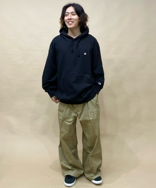 Champion（チャンピオン）の「CHAMPION/チャンピオン 大きいサイズ ワンポイントパーカー/裏毛パーカー 無地 フーディ C3-W101L（パーカー・メンズ・ブラック/グレー/カーキ・3L/4L/5L）」の9枚目の写真