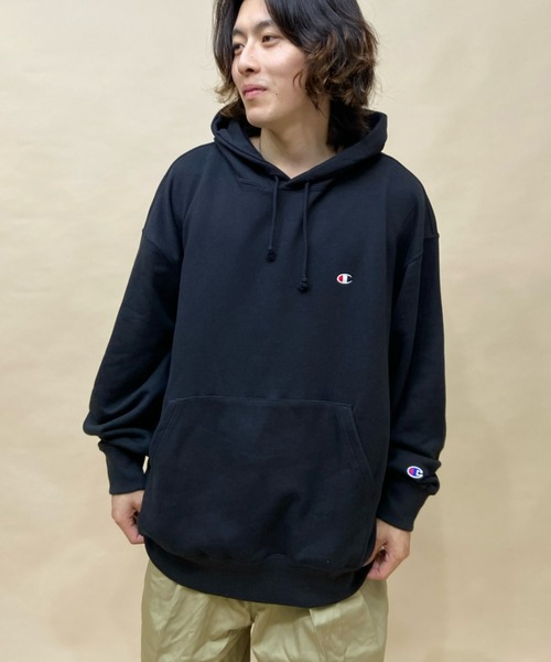 Champion（チャンピオン）の「CHAMPION/チャンピオン 大きいサイズ ワンポイントパーカー/裏毛パーカー 無地 フーディ C3-W101L（パーカー・メンズ・ブラック/グレー/カーキ・3L/4L/5L）」の6枚目の写真