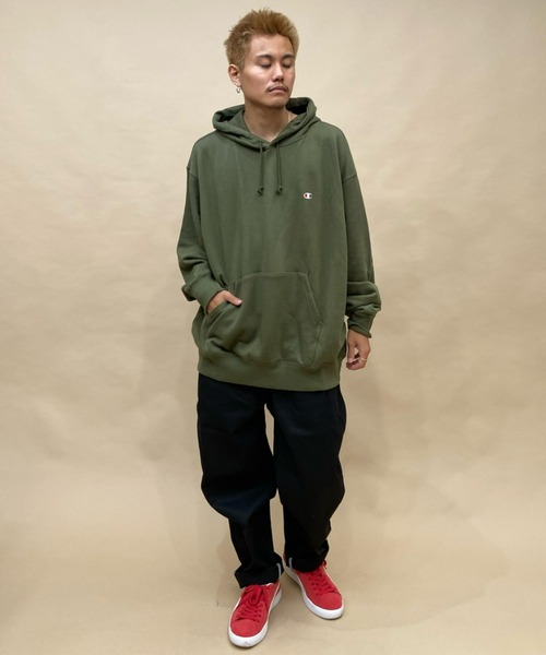 Champion（チャンピオン）の「CHAMPION/チャンピオン 大きいサイズ ワンポイントパーカー/裏毛パーカー 無地 フーディ C3-W101L（パーカー・メンズ・ブラック/グレー/カーキ・3L/4L/5L）」の21枚目の写真