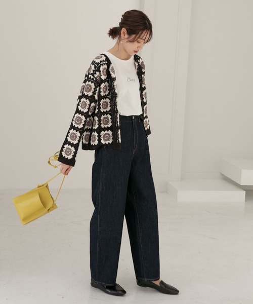 GLOBAL WORK（グローバルワーク）の「GOODデニムハイウエストワイドパンツ/298550（デニムパンツ・レディース・ネイビー/ブルー/オフホワイト・SMALL/MEDIUM/LARGE）」の4枚目の写真