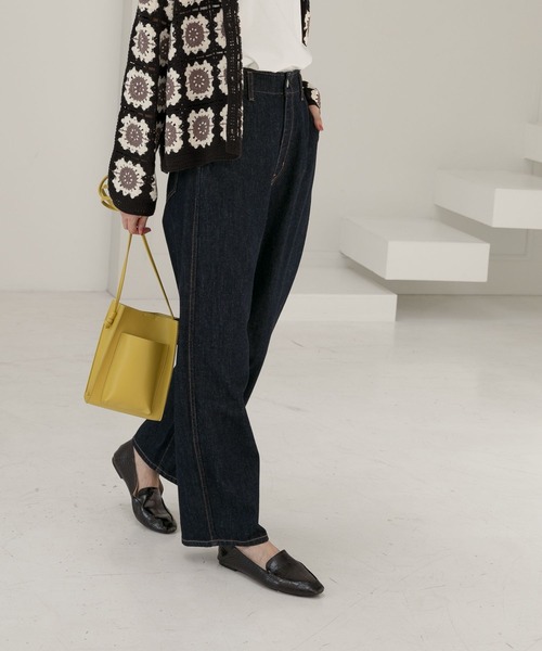 GLOBAL WORK（グローバルワーク）の「GOODデニムハイウエストワイドパンツ/298550（デニムパンツ・レディース・ネイビー/ブルー/オフホワイト・SMALL/MEDIUM/LARGE）」の7枚目の写真