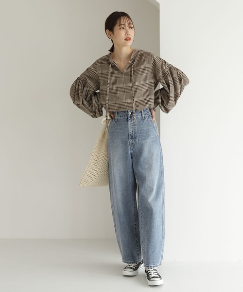 GLOBAL WORK（グローバルワーク）の「GOODデニムハイウエストワイドパンツ/298550（デニムパンツ・レディース・ネイビー/ブルー/オフホワイト・SMALL/MEDIUM/LARGE）」の14枚目の写真