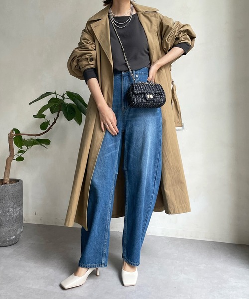 DouDou（ドゥドゥ）の「袖ボリュームトレンチコート（トレンチコート・レディース・ブラック/ベージュ・FREE）」の4枚目の写真