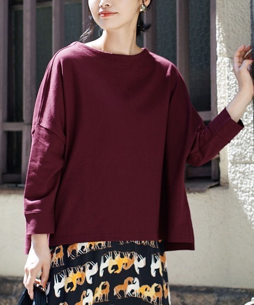 zootie（ズーティー）の「シミヘン加工 フレンチバスク ワイドプルオーバー［ボーダー＆無地］（Tシャツ/カットソー・レディース・オフホワイト/ホワイト×ピンク/ホワイト×ライトグレー/チャコール/ホワイト×イエロー/ピンク/グレー/ネイビー/ホワイト×パープル/バーガンディー/チャコールグレー/ブルー系その他2/ホワイト系その他5/レッド系その他2/ライラック/ベージュ系その他/ベージュ系その他2/ブラック/グリーン/ブラウン系その他2・フリー）」の19枚目の写真