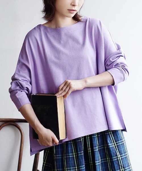zootie（ズーティー）の「シミヘン加工 フレンチバスク ワイドプルオーバー［ボーダー＆無地］（Tシャツ/カットソー・レディース・オフホワイト/ホワイト×ピンク/ホワイト×ライトグレー/チャコール/ホワイト×イエロー/ピンク/グレー/ネイビー/ホワイト×パープル/バーガンディー/チャコールグレー/ブルー系その他2/ホワイト系その他5/レッド系その他2/ライラック/ベージュ系その他/ベージュ系その他2/ブラック/グリーン/ブラウン系その他2・フリー）」の17枚目の写真