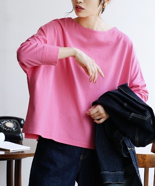 zootie（ズーティー）の「シミヘン加工 フレンチバスク ワイドプルオーバー［ボーダー＆無地］（Tシャツ/カットソー・レディース・オフホワイト/ホワイト×ピンク/ホワイト×ライトグレー/チャコール/ホワイト×イエロー/ピンク/グレー/ネイビー/ホワイト×パープル/バーガンディー/チャコールグレー/ブルー系その他2/ホワイト系その他5/レッド系その他2/ライラック/ベージュ系その他/ベージュ系その他2/ブラック/グリーン/ブラウン系その他2・フリー）」の18枚目の写真
