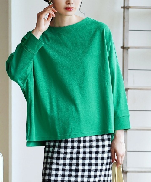 zootie（ズーティー）の「シミヘン加工 フレンチバスク ワイドプルオーバー［ボーダー＆無地］（Tシャツ/カットソー・レディース・オフホワイト/ホワイト×ピンク/ホワイト×ライトグレー/チャコール/ホワイト×イエロー/ピンク/グレー/ネイビー/ホワイト×パープル/バーガンディー/チャコールグレー/ブルー系その他2/ホワイト系その他5/レッド系その他2/ライラック/ベージュ系その他/ベージュ系その他2/ブラック/グリーン/ブラウン系その他2・フリー）」の14枚目の写真