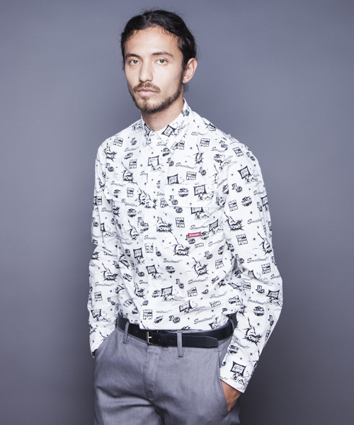 HYSTERIC GLAMOUR(ヒステリックグラマー)の「EVIL MAKES ME総柄 長袖ワークSH(シャツ/ブラウス・メンズ・ホワイト/ピンク系その他/ブルー系その他・SMALL/MEDIUM/LARGE)」の2枚目の写真