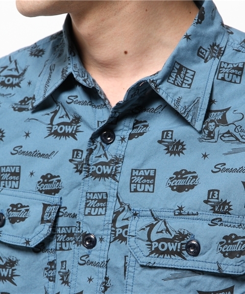 HYSTERIC GLAMOUR(ヒステリックグラマー)の「EVIL MAKES ME総柄 長袖ワークSH(シャツ/ブラウス・メンズ・ホワイト/ピンク系その他/ブルー系その他・SMALL/MEDIUM/LARGE)」の8枚目の写真