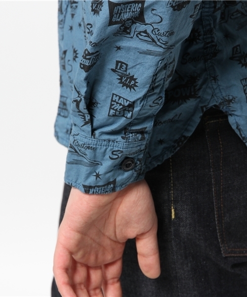 HYSTERIC GLAMOUR(ヒステリックグラマー)の「EVIL MAKES ME総柄 長袖ワークSH(シャツ/ブラウス・メンズ・ホワイト/ピンク系その他/ブルー系その他・SMALL/MEDIUM/LARGE)」の9枚目の写真