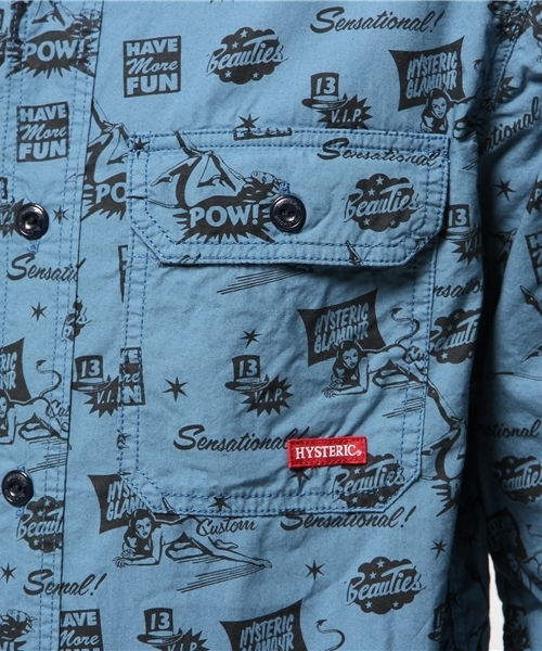 HYSTERIC GLAMOUR(ヒステリックグラマー)の「EVIL MAKES ME総柄 長袖ワークSH(シャツ/ブラウス・メンズ・ホワイト/ピンク系その他/ブルー系その他・SMALL/MEDIUM/LARGE)」の11枚目の写真