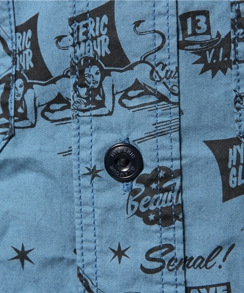 HYSTERIC GLAMOUR(ヒステリックグラマー)の「EVIL MAKES ME総柄 長袖ワークSH(シャツ/ブラウス・メンズ・ホワイト/ピンク系その他/ブルー系その他・SMALL/MEDIUM/LARGE)」の12枚目の写真