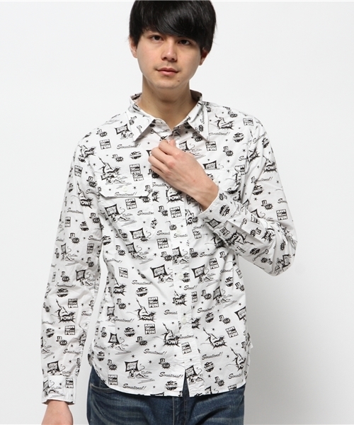 HYSTERIC GLAMOUR(ヒステリックグラマー)の「EVIL MAKES ME総柄 長袖ワークSH(シャツ/ブラウス・メンズ・ホワイト/ピンク系その他/ブルー系その他・SMALL/MEDIUM/LARGE)」の4枚目の写真