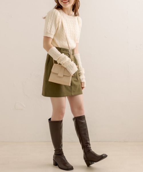 OLIVE des OLIVE（オリーブデオリーブ）の「アームウォーマー付ケーブルプルオーバー（ニット/セーター・レディース・ブラック/グレー/オフホワイト/グリーン・FREE）」の7枚目の写真