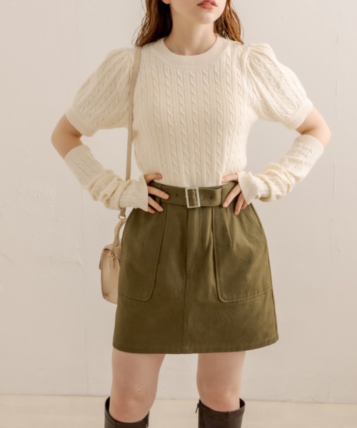 OLIVE des OLIVE（オリーブデオリーブ）の「アームウォーマー付ケーブルプルオーバー（ニット/セーター・レディース・ブラック/グレー/オフホワイト/グリーン・FREE）」の9枚目の写真