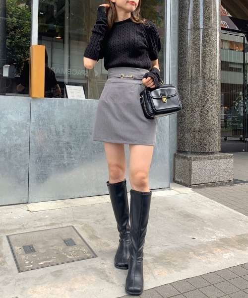 OLIVE des OLIVE（オリーブデオリーブ）の「アームウォーマー付ケーブルプルオーバー（ニット/セーター・レディース・ブラック/グレー/オフホワイト/グリーン・FREE）」の14枚目の写真