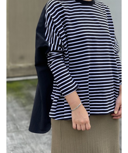 BEARDSLEY(ビアズリー)の「O【これからのニットのチクチク予防用インナーにも】布帛コンビ前後カットソー(Tシャツ/カットソー・レディース・ブラック/アイボリー・S/M)」の12枚目の写真