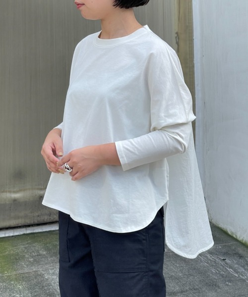 BEARDSLEY(ビアズリー)の「O【これからのニットのチクチク予防用インナーにも】布帛コンビ前後カットソー(Tシャツ/カットソー・レディース・ブラック/アイボリー・S/M)」の7枚目の写真