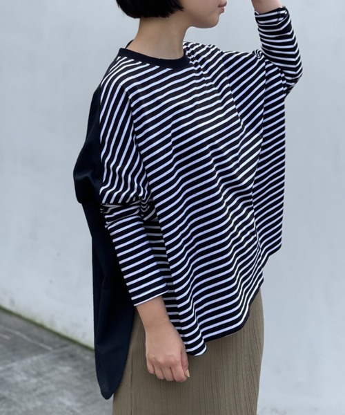 BEARDSLEY(ビアズリー)の「O【これからのニットのチクチク予防用インナーにも】布帛コンビ前後カットソー(Tシャツ/カットソー・レディース・ブラック/アイボリー・S/M)」の14枚目の写真