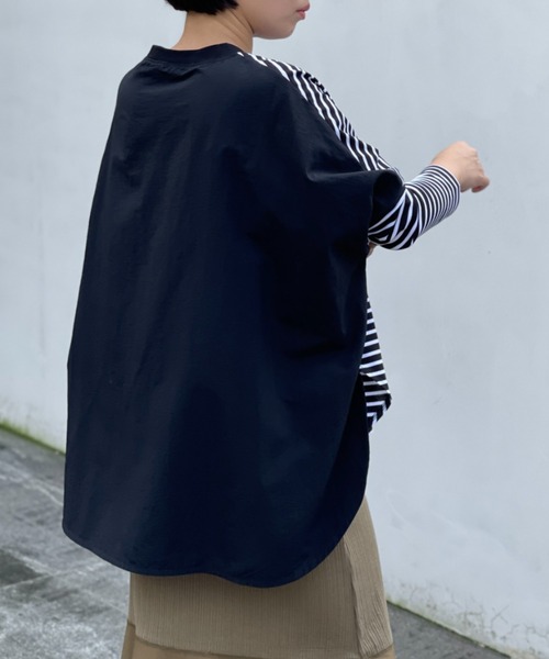 BEARDSLEY(ビアズリー)の「O【これからのニットのチクチク予防用インナーにも】布帛コンビ前後カットソー(Tシャツ/カットソー・レディース・ブラック/アイボリー・S/M)」の15枚目の写真