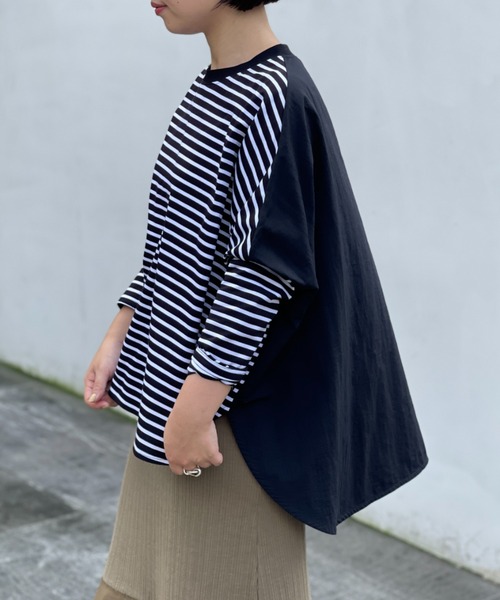 BEARDSLEY(ビアズリー)の「O【これからのニットのチクチク予防用インナーにも】布帛コンビ前後カットソー(Tシャツ/カットソー・レディース・ブラック/アイボリー・S/M)」の16枚目の写真