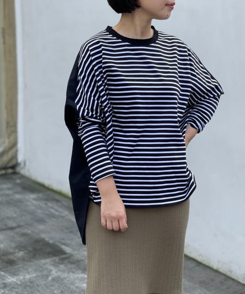 BEARDSLEY(ビアズリー)の「O【これからのニットのチクチク予防用インナーにも】布帛コンビ前後カットソー(Tシャツ/カットソー・レディース・ブラック/アイボリー・S/M)」の17枚目の写真