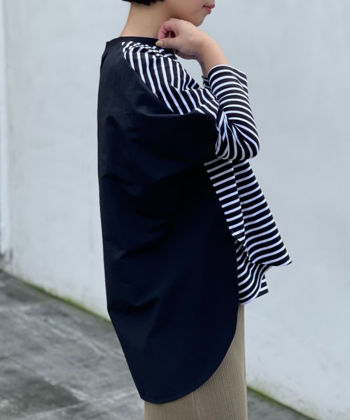 BEARDSLEY(ビアズリー)の「O【これからのニットのチクチク予防用インナーにも】布帛コンビ前後カットソー(Tシャツ/カットソー・レディース・ブラック/アイボリー・S/M)」の18枚目の写真