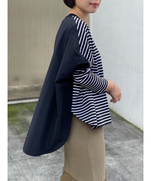 BEARDSLEY(ビアズリー)の「O【これからのニットのチクチク予防用インナーにも】布帛コンビ前後カットソー(Tシャツ/カットソー・レディース・ブラック/アイボリー・S/M)」の19枚目の写真