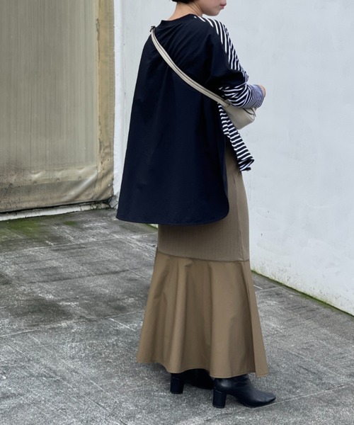 BEARDSLEY(ビアズリー)の「O【これからのニットのチクチク予防用インナーにも】布帛コンビ前後カットソー(Tシャツ/カットソー・レディース・ブラック/アイボリー・S/M)」の3枚目の写真