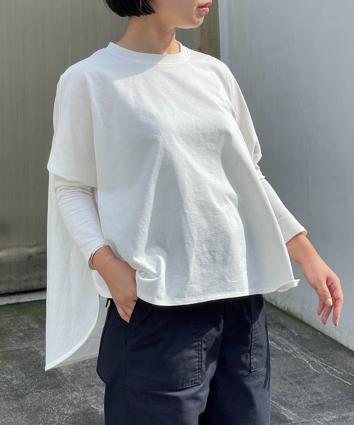 BEARDSLEY(ビアズリー)の「O【これからのニットのチクチク予防用インナーにも】布帛コンビ前後カットソー(Tシャツ/カットソー・レディース・ブラック/アイボリー・S/M)」の5枚目の写真