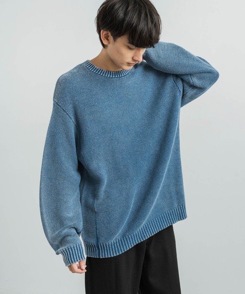 KRIFF MAYER(クリフメイヤー)の「KRIFF MAYER クリフメイヤー オーバーサイズ クルーネックインディゴニットセーター(ニット/セーター・メンズ・ダークインディゴブルー/ライトインディゴブルー/チャコール・L/XL/M)」の1枚目の写真