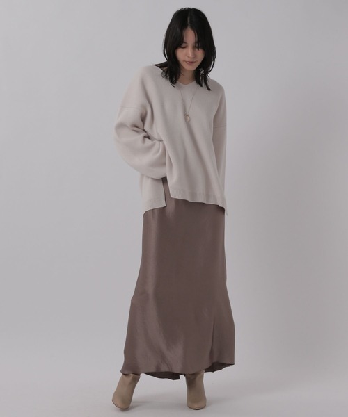 Chaos カオス　アースサテンスカート　モカ　ベージュ Chaos（カオス）の「Chaos(カオス)/ルベールサテンスカート