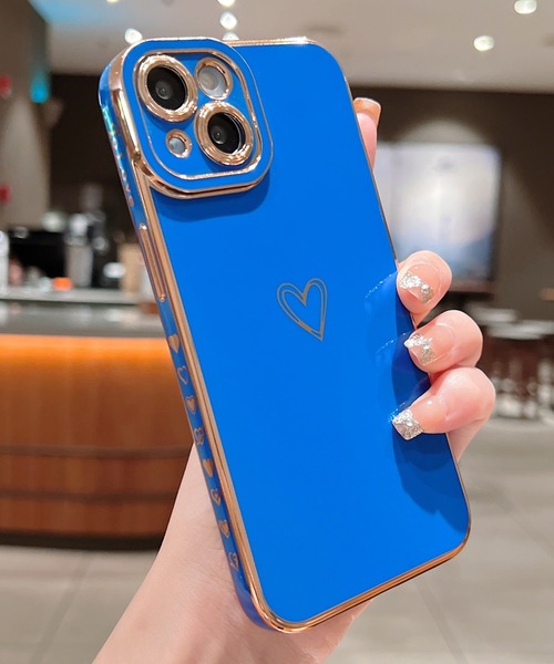 セール】【iPhone14用】メタリックゴールド背面ハートiPhone