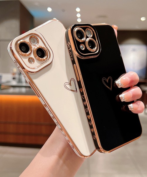 TeddyShop（テディショップ）の「【iPhone14用】メタリックゴールド背面ハートiPhoneケース（スマホケース/カバー・レディース・ブラウン/ホワイト/スモークピンク/ブラック/ブルー・ONE SIZE）」の8枚目の写真