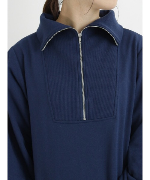 Samansa Mos2 blue（サマンサモスモスブルー）の「裏毛ハーフジップワンピース（ワンピース・レディース・ネイビー/ブラック/モカ・ﾌﾘ-）」の20枚目の写真
