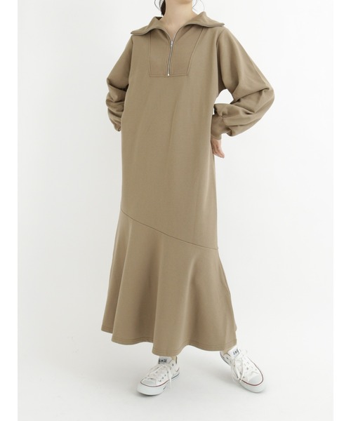 Samansa Mos2 blue（サマンサモスモスブルー）の「裏毛ハーフジップワンピース（ワンピース・レディース・ネイビー/ブラック/モカ・ﾌﾘ-）」の18枚目の写真