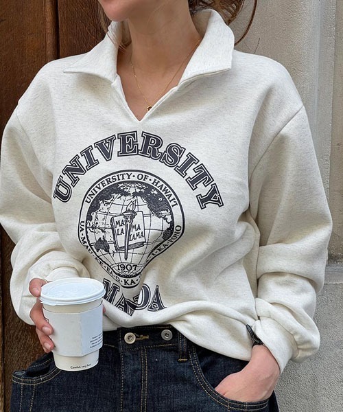 NANING9（ナンニング）の「NANING9 カラーワンポイントロゴトレーナー（スウェット・レディース・グレー/オートミール・FREE）」の7枚目の写真