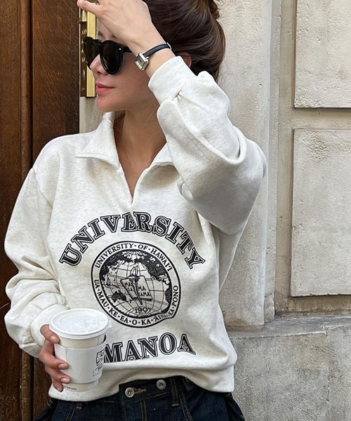 NANING9（ナンニング）の「NANING9 カラーワンポイントロゴトレーナー（スウェット・レディース・グレー/オートミール・FREE）」の4枚目の写真