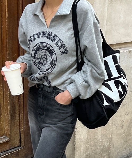 NANING9（ナンニング）の「NANING9 カラーワンポイントロゴトレーナー（スウェット・レディース・グレー/オートミール・FREE）」の12枚目の写真