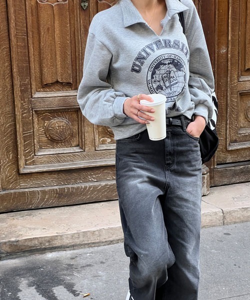 NANING9（ナンニング）の「NANING9 カラーワンポイントロゴトレーナー（スウェット・レディース・グレー/オートミール・FREE）」の10枚目の写真