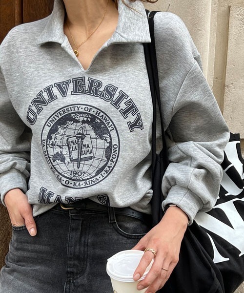 NANING9（ナンニング）の「NANING9 カラーワンポイントロゴトレーナー（スウェット・レディース・グレー/オートミール・FREE）」の13枚目の写真