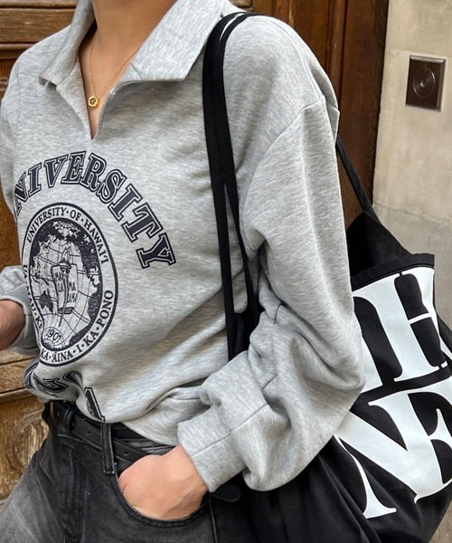 NANING9（ナンニング）の「NANING9 カラーワンポイントロゴトレーナー（スウェット・レディース・グレー/オートミール・FREE）」の14枚目の写真