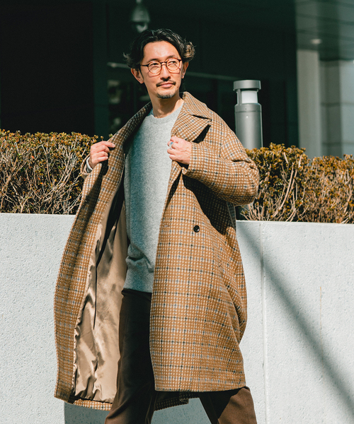 EDIFICE エディフィス ループツイード オーバーコート サイズL EDIFICE（エディフィス）の「ループツイード クラブチェック ダブル