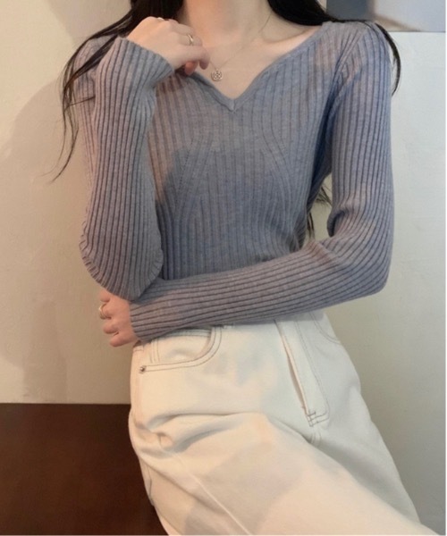 Burner(バーナー)の「【OKUOKU 0909】Vネックリブニット oku-tops-682899622835-1599(ニット/セーター・レディース・D/E/F/A/B/C・FREE)」の4枚目の写真