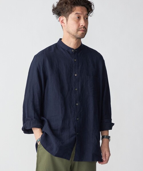 SHIPS（シップス）の「SHIPS: リネン キャンバス リラックスフィット バンドカラーシャツ（シャツ/ブラウス・メンズ・オリーブ/ホワイト/ネイビー/オレンジ・SMALL/MEDIUM/LARGE/X-LARGE）」の4枚目の写真